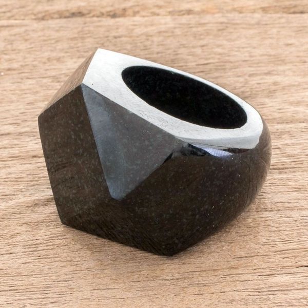 Alternate image for Faceted Dark Green Jade Signet Ring from Guatemala Gleaming Facets
