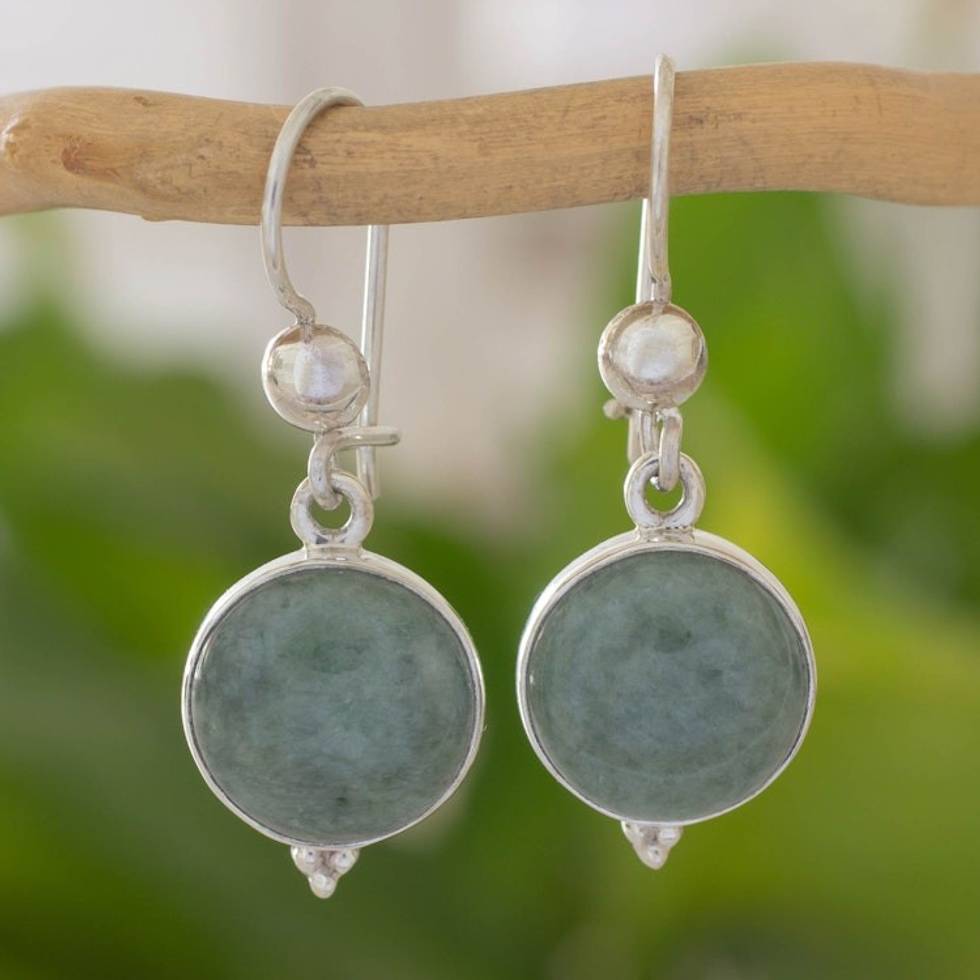 Modern Handmade Guatemalan Green Jade Earrings 'Three Wishes'