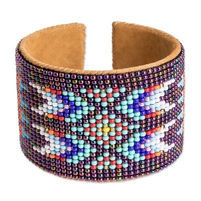 Alternate image for Beaded Leather and Suede Cuff Bracelet Handmade in Guatemala Ancestral Patterns