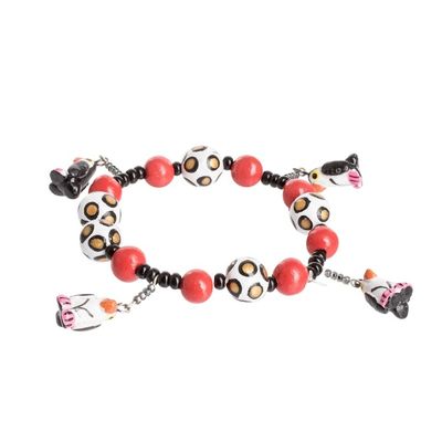 Alternate image for Handcrafted Ceramic Beaded Stretch Bracelet with Penguins Dangling Penguins
