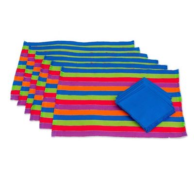 Alternate image for Six Multicolored Striped Cotton Placemats and Napkins Harvest Trails