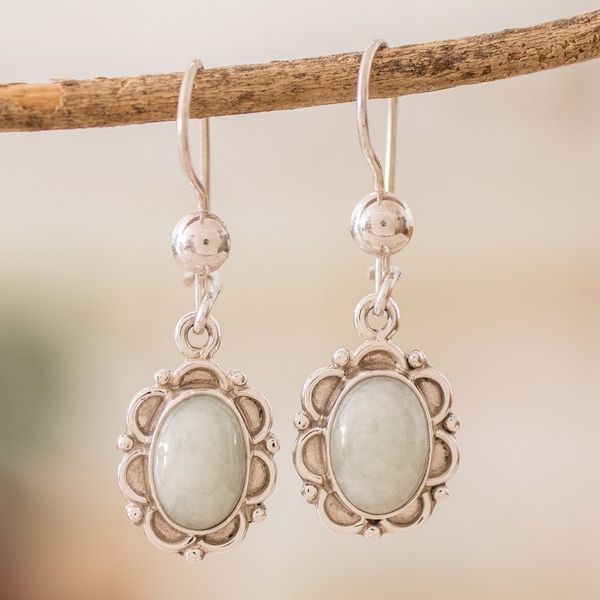 Alternate image for Artisan Crafted Jade and Sterling Silver Earrings Apple Princess of the Forest