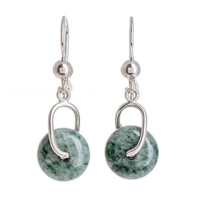 Alternate image for Circular Light Green Jade Dangle Earrings from Guatemala Light Green Wheel of Fortune