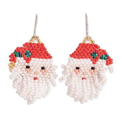 Alternate image for Handmade Red and White Beaded Santa Christmas Earrings Santa Claus Cheer