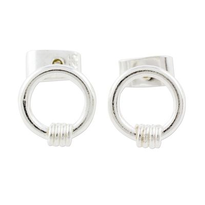 Alternate image for Sterling Silver Stud Earrings Crafted in Guatemala Rope of Harmony
