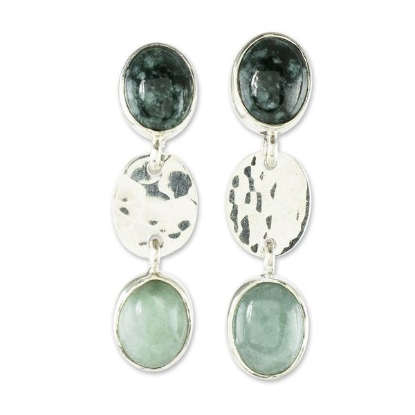 Alternate image for Light and Dark Green Jade Earrings Maya Mystery