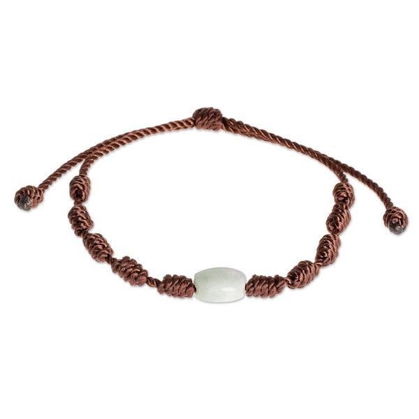 Alternate image for Brown Macrame Bracelet with Light Green Jade Stone Little Green Apple