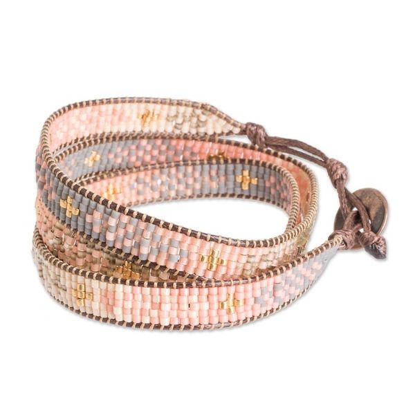 Alternate image for Handcrafted Glass Beaded Wrap Bracelet with Mosaic Pattern Casual Mosaic