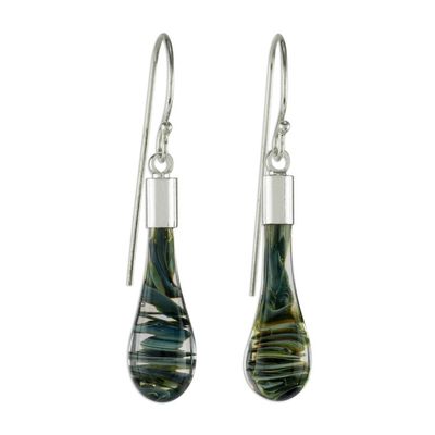 Alternate image for Costa Rica Artisan Crafted Art Glass Earrings with Silver Cool Vortex