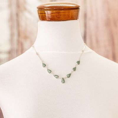 Alternate image for Handcrafted Modern Sterling Silver Pendant Jade Necklace Pale Green Tears