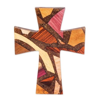 Alternate image for Recovered Wood Wall Cross in Natural Colors and Resin Saving Faith