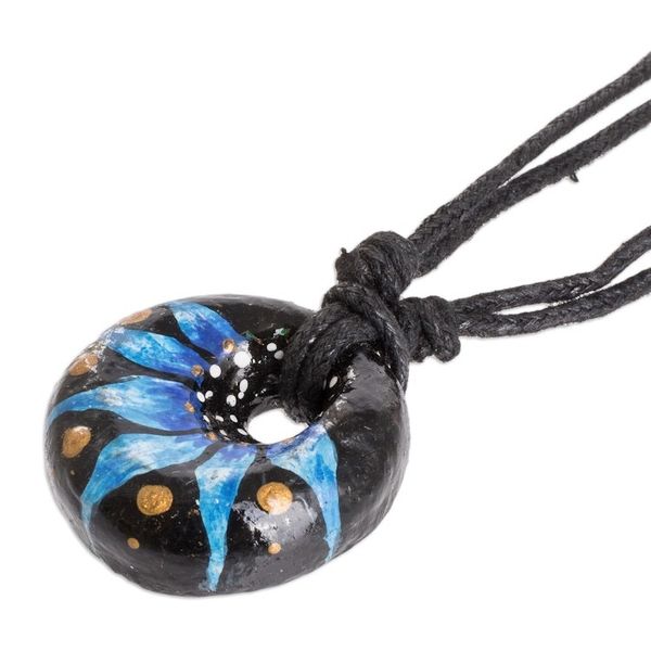 Alternate image for Floral Adjustable Painted Ceramic Pendant Necklace in Blue Nights Blue Grace