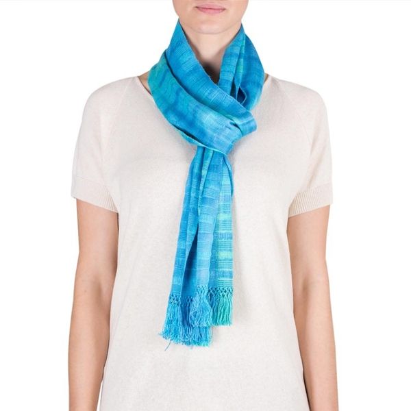 Alternate image for Backstrap Loom Rayon Handmade Scarf in Blue Forever Blue