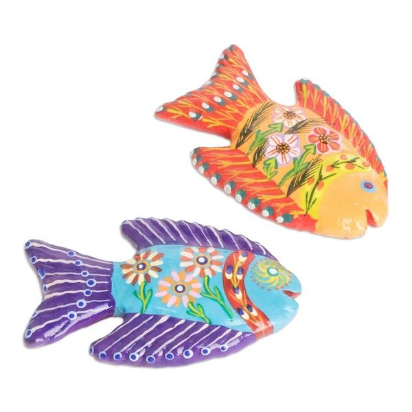Alternate image for Set of 4 Fish-Themed Hand-Painted Colorful Ceramic Magnets Marine Festival