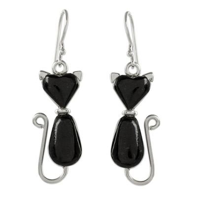 Alternate image for Jade Cat Dangle Earrings in Black from Guatemala Cats of Love in Black