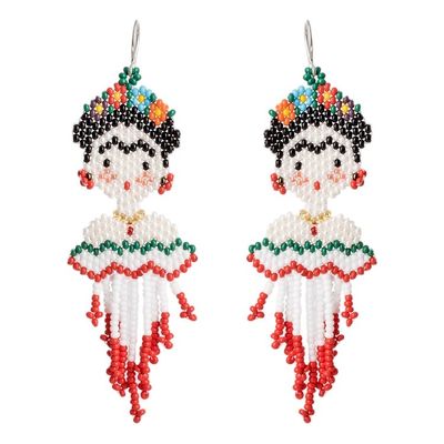 Alternate image for Handmade Frida Kahlo Glass Bead Earrings from Guatemala Kahlo