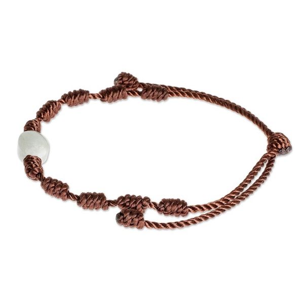 Alternate image for Brown Macrame Bracelet with Light Green Jade Stone Little Green Apple