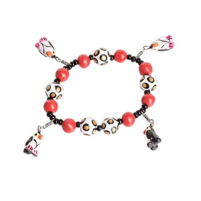Alternate image for Handcrafted Ceramic Beaded Stretch Bracelet with Penguins Dangling Penguins