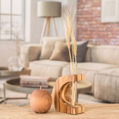 Alternate image for Watertight Teak Wood Vase with Glass Tube from Guatemala Home Sophistication