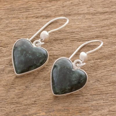 Alternate image for Hand Made Heart Shaped Sterling Silver Dangle Jade Earrings Wild Heart