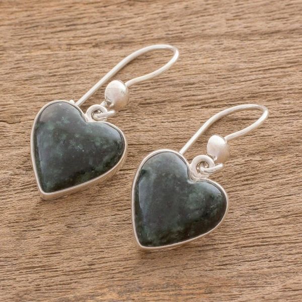 Alternate image for Hand Made Heart Shaped Sterling Silver Dangle Jade Earrings Wild Heart