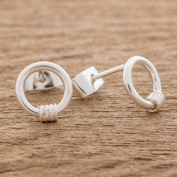 Alternate image for Sterling Silver Stud Earrings Crafted in Guatemala Rope of Harmony