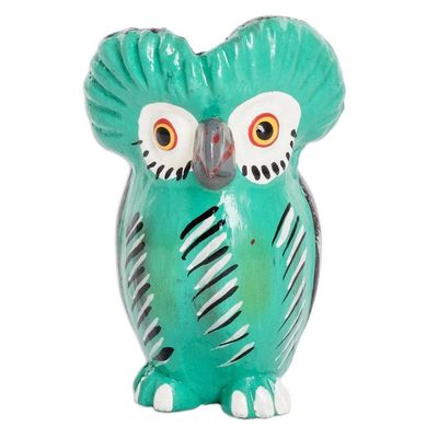 Alternate image for Green Ceramic Owl Figurine Handmade and Painted in Guatemala Adorable Tecolote