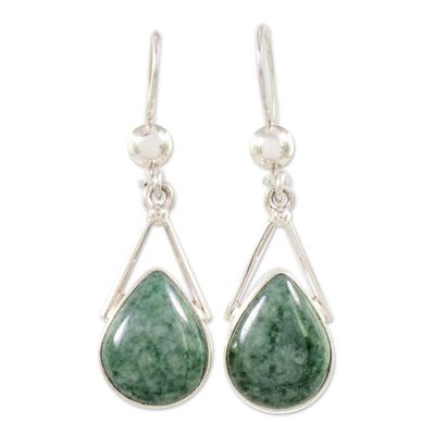 Alternate image for Green Jade and Sterling Silver Teardrop Earrings from Mexico Drops of Peace