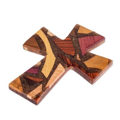 Alternate image for Recovered Wood Wall Cross in Natural Colors and Resin Saving Faith