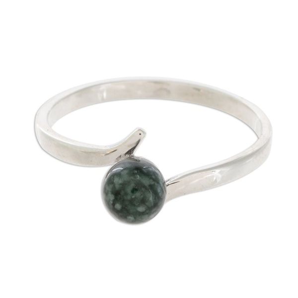 Alternate image for Round Jade Single-Stone Ring in Dark Green from Guatemala Abstract Orb in Dark Green