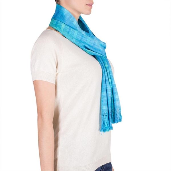 Alternate image for Backstrap Loom Rayon Handmade Scarf in Blue Forever Blue