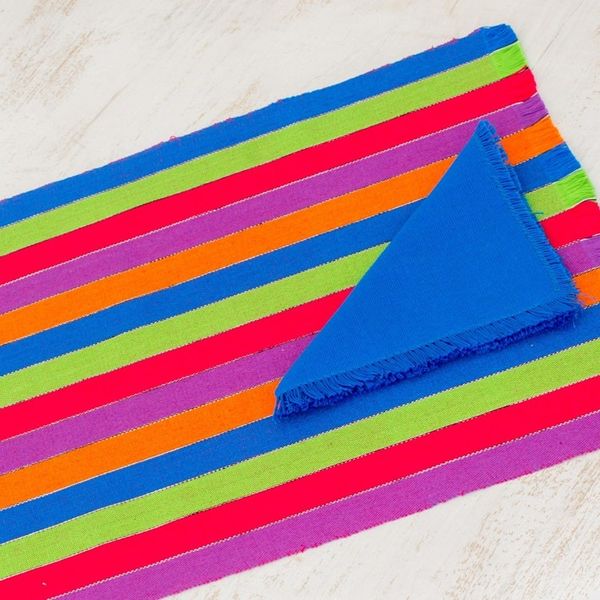 Alternate image for Six Multicolored Striped Cotton Placemats and Napkins Harvest Trails