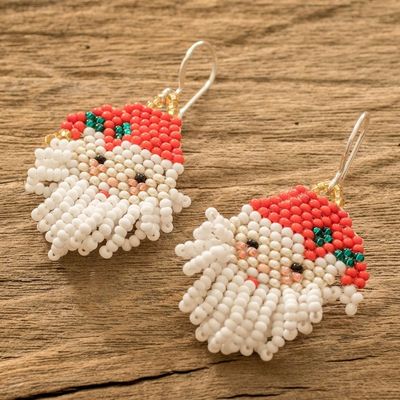 Alternate image for Handmade Red and White Beaded Santa Christmas Earrings Santa Claus Cheer
