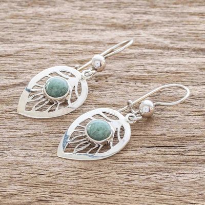 Alternate image for Leaf-Shaped Green Jade Earrings Leaf Center