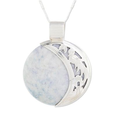 Alternate image for Maya Eclipse Lilac and Dark Green Jade Pendant Necklace Lilac Quetzal Eclipse