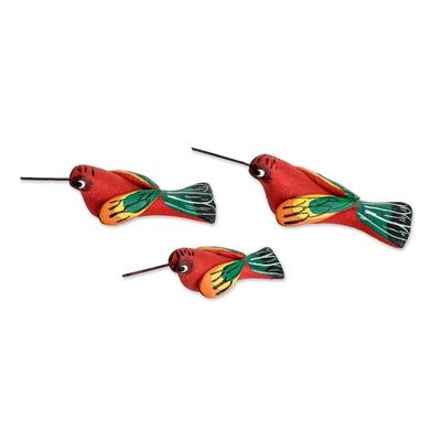 Alternate image for Set of 3 Hummingbird-shaped Hand-painted Ceramic Figurines Red Hummingbird Family