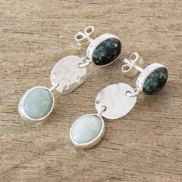 Alternate image for Light and Dark Green Jade Earrings Maya Mystery