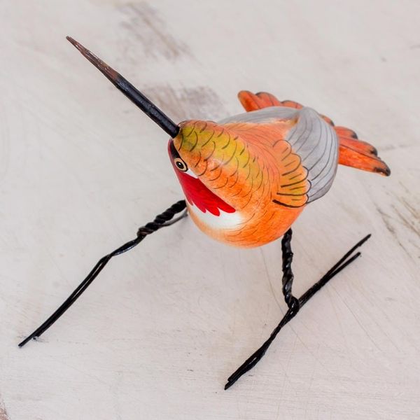 Alternate image for Hand Sculpted Ceramic Rufous Hummingbird Figurine Rufous Hummingbird