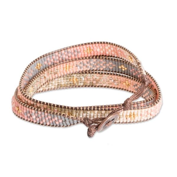 Alternate image for Handcrafted Glass Beaded Wrap Bracelet with Mosaic Pattern Casual Mosaic