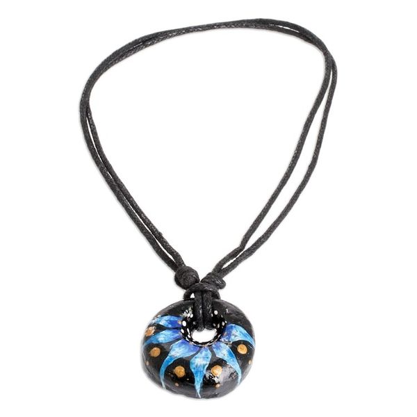 Alternate image for Floral Adjustable Painted Ceramic Pendant Necklace in Blue Nights Blue Grace