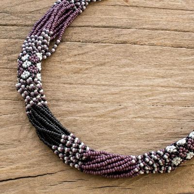 Alternate image for Purple and Black Long Beaded Necklace Black and Plum Harmony