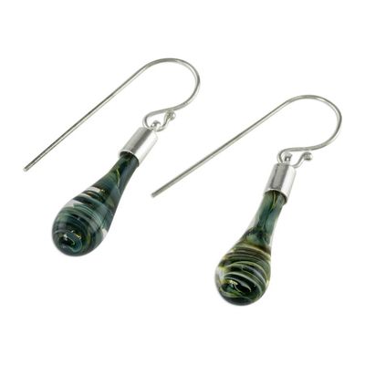Alternate image for Costa Rica Artisan Crafted Art Glass Earrings with Silver Cool Vortex