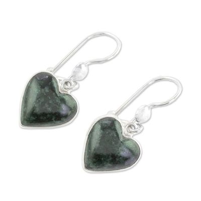 Alternate image for Hand Made Heart Shaped Sterling Silver Dangle Jade Earrings Wild Heart