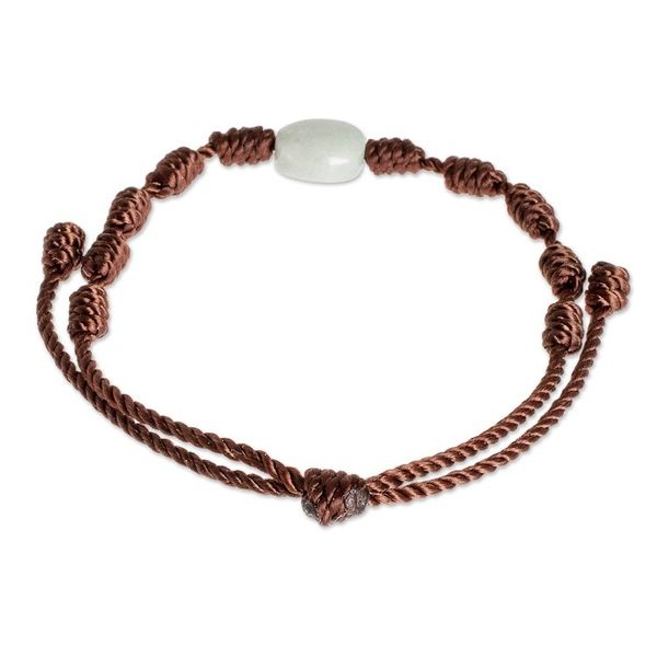 Alternate image for Brown Macrame Bracelet with Light Green Jade Stone Little Green Apple