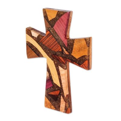 Alternate image for Recovered Wood Wall Cross in Natural Colors and Resin Saving Faith
