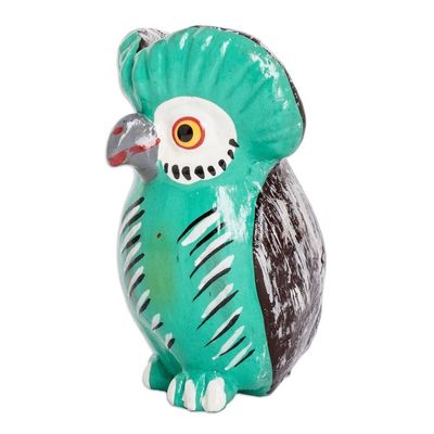 Alternate image for Green Ceramic Owl Figurine Handmade and Painted in Guatemala Adorable Tecolote