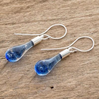 Alternate image for Handcrafted Art Glass Dangle Earrings from Costa Rica Blue Bay