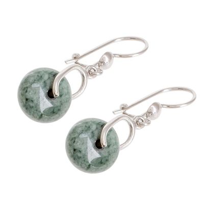Alternate image for Circular Light Green Jade Dangle Earrings from Guatemala Light Green Wheel of Fortune