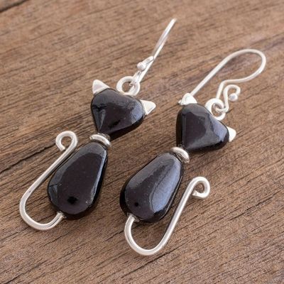 Alternate image for Jade Cat Dangle Earrings in Black from Guatemala Cats of Love in Black