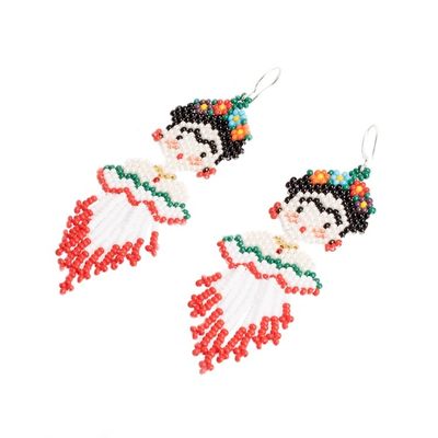 Alternate image for Handmade Frida Kahlo Glass Bead Earrings from Guatemala Kahlo